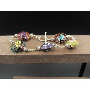 9" Sterling Silver Handmade Glass Chunky Ankle Bracelet Vintage Elegant